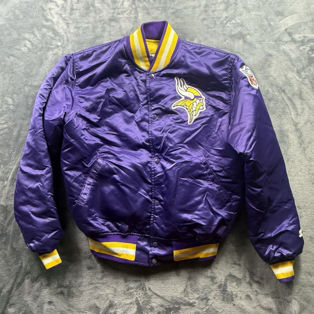 Vintage Starter Pro Line Minnesota Vikings NFL Satin Snap-Front Jacket Purple L